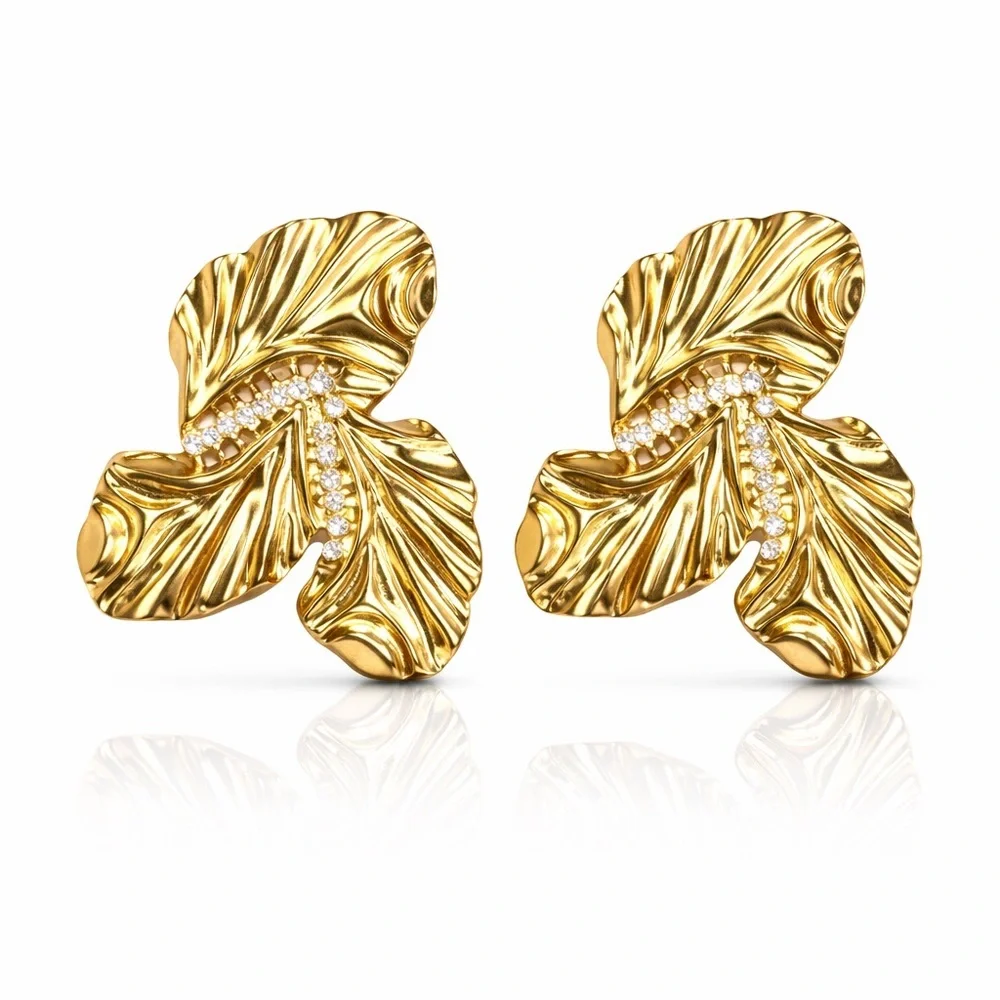 ⚜️ Trendy Earrings Gold Leaf With Zirconia
